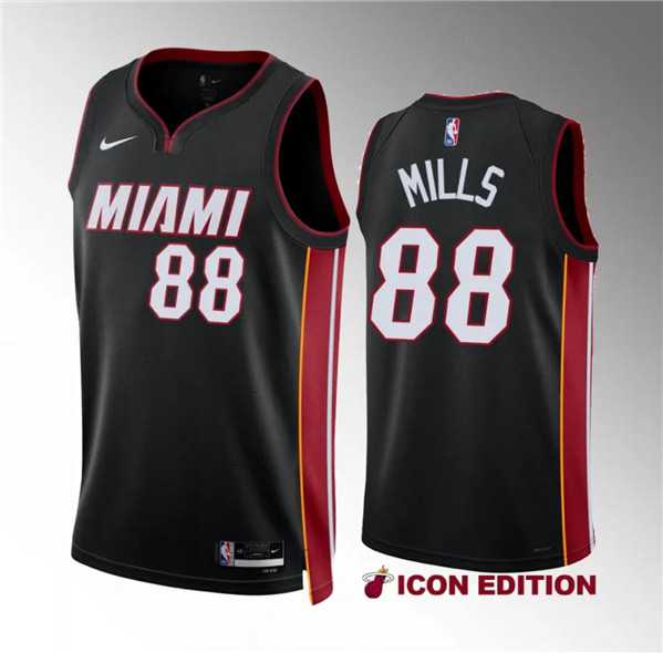 Men%27s Miami Heat #88 Patrick Mills Black Icon Edition Stitched Basketball Jersey Dzhi